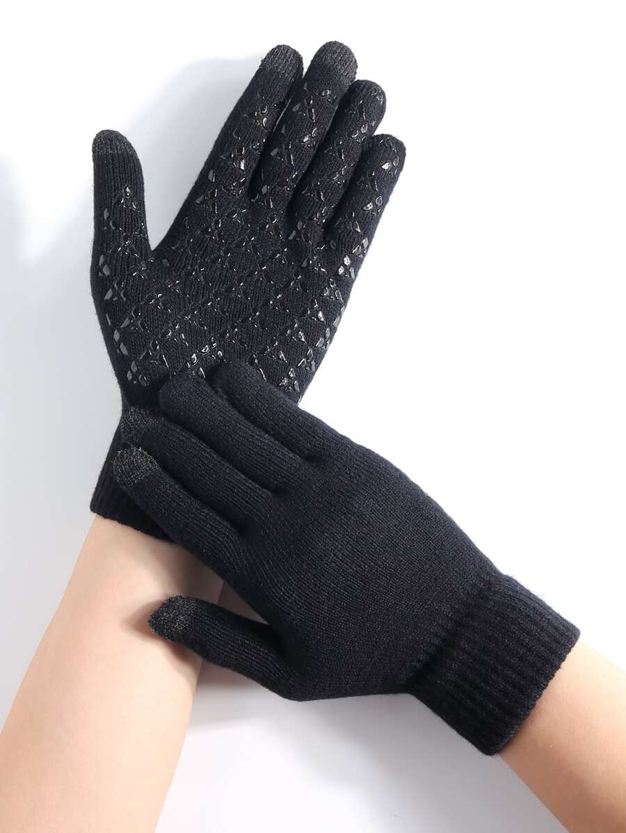 Solid Full Finger Gloves - Black - View 1