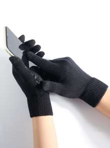 Solid Full Finger Gloves - Black - View 3