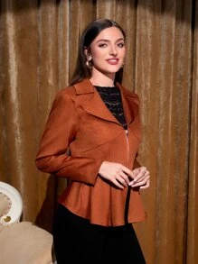 Mulvari Abrigo de cuello con solapa bajo con fruncido tapeta con cremallera - Marrón - Ver 5