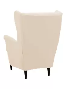 1pc Plain Stretchy Wing Chair Slipcover - Beige - View 2