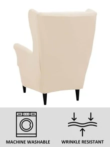 1pc Plain Stretchy Wing Chair Slipcover - Beige - View 3