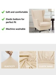 1pc Plain Stretchy Wing Chair Slipcover - Beige - View 6