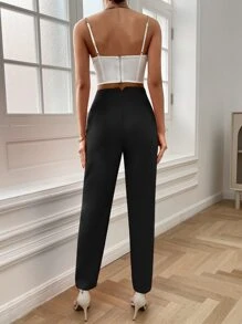 SHEIN Essnce Plicated Detail Carrot Pants - Black - View 2