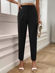 SHEIN Essnce Plicated Detail Carrot Pants - Black - View 4