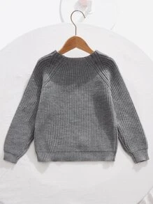 SHEIN Girls Raglan Sleeve Button Detail Jumper - Grey - View 2