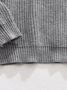 SHEIN Girls Raglan Sleeve Button Detail Jumper - Grey - View 4