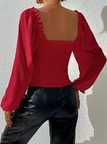 Firerie Women Blouses Frill Ruched Shirred Plain Anggun - Burgundy - View 2