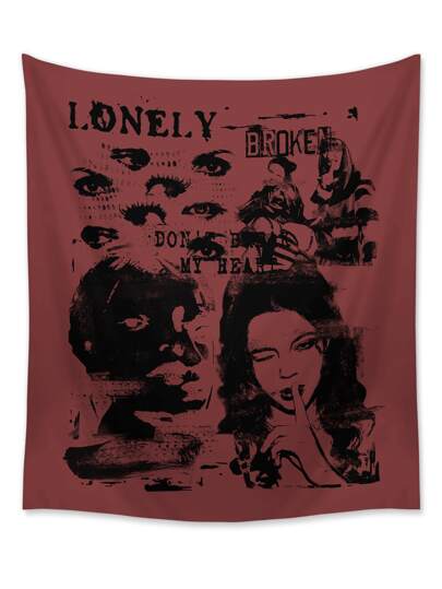 Grunge Punk 1pc Figure & Letter Graphic Tapestry, Modern Hanging Wall Art Cloth For Home Decor