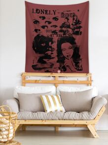 ROMWE Grunge Punk 1pc Figure & Letter Graphic Tapestry, Modern Hanging Wall Art Cloth For Home Decor - Multicolor - View 3