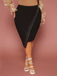 SHEIN SXY 大碼水鑽細節不對稱下擺半身裙