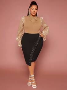 SHEIN SXY 大碼水鑽細節不對稱下擺半身裙