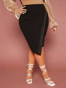 SHEIN SXY 大碼水鑽細節不對稱下擺半身裙