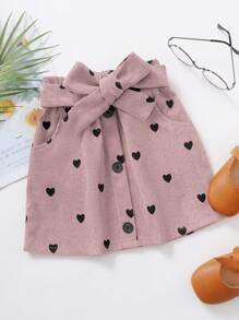 小女童愛心圖案紙袋腰腰帶燈芯絨半身裙