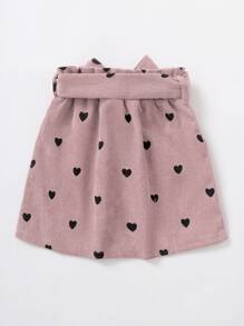 小女童愛心圖案紙袋腰腰帶燈芯絨半身裙