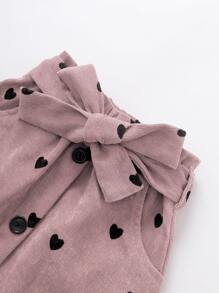 小女童愛心圖案紙袋腰腰帶燈芯絨半身裙