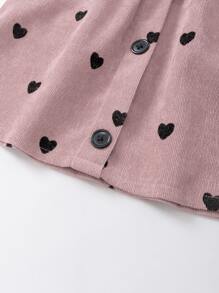 小女童愛心圖案紙袋腰腰帶燈芯絨半身裙