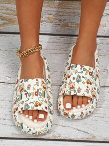 熊和字母圖案單帶拖鞋 - 彩色 - 查看 2