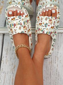 熊和字母圖案單帶拖鞋 - 彩色 - 查看 4