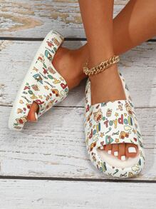 熊和字母圖案單帶拖鞋 - 彩色 - 查看 5