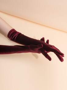 Solid Long Gloves - Burgundy - View 3