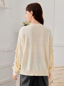 SHEIN Teen Girls Pompom Detail Drop Shoulder Jumper - Beige - View 2