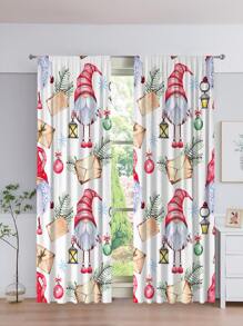 2pcs Christmas Gonk Print Curtain - Multicolor - View 1