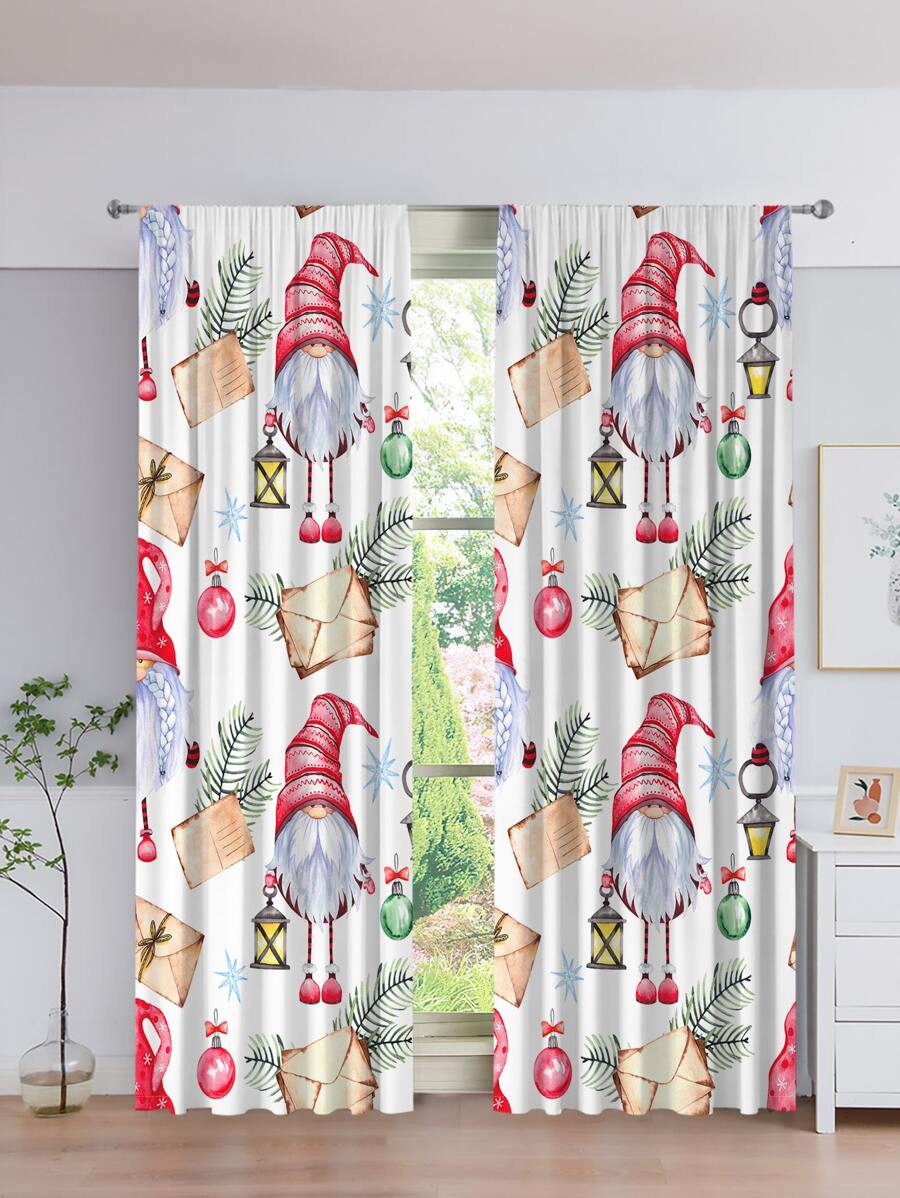 2pcs Christmas Gonk Print Curtain - Multicolor - View 1