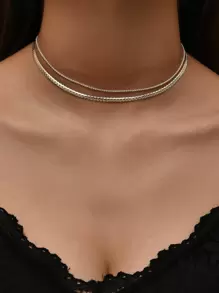 2入組極簡風格項鍊 - 銀色 - 查看 1