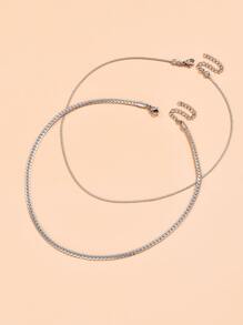 2入組極簡風格項鍊 - 銀色 - 查看 2