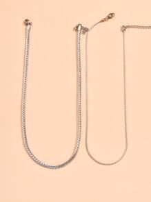 2入組極簡風格項鍊 - 銀色 - 查看 3