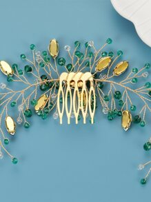 1 件女士手工玻璃水钻发梳，适合新娘、婚礼、派对皇家圣诞节 - 綠色 - 查看 3