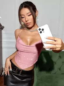 SHEIN ICON Draped Front Bandana Hem Crisscross Backless Crop Cami Top