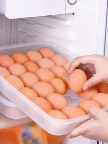 SHEIN Basic living 1 caja de almacenamiento de huevos transparente de 30 rejillas, dispensador de caja de almacenamiento de huevos transparente, soporte de plástico para huevos para refrigerador - Blanco - Ver 3