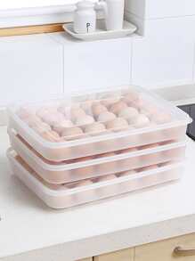 SHEIN Basic living 1 caja de almacenamiento de huevos transparente de 30 rejillas, dispensador de caja de almacenamiento de huevos transparente, soporte de plástico para huevos para refrigerador - Blanco - Ver 6