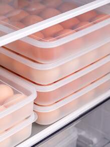 SHEIN Basic living 1 caja de almacenamiento de huevos transparente de 30 rejillas, dispensador de caja de almacenamiento de huevos transparente, soporte de plástico para huevos para refrigerador - Blanco - Ver 7