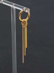 Fashionable and Popular 1pc Men Chain & Metal Tassel Drop Earring Stainless Steel Punk Hip Pop Style for Jewelry Gift and for a Stylish Look - Yellow Gold - View 2