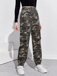 SHEIN Teen Girls Camo Cargo Jeans