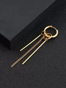 Fashionable and Popular 1pc Men Chain & Metal Tassel Drop Earring Stainless Steel Punk Hip Pop Style for Jewelry Gift and for a Stylish Look - Yellow Gold - View 3