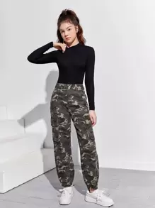 SHEIN Teen Girls Camo Cargo Jeans