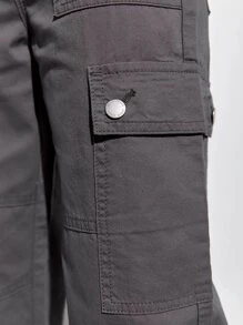 SHEIN 青少年女孩翻蓋口袋工裝牛仔褲