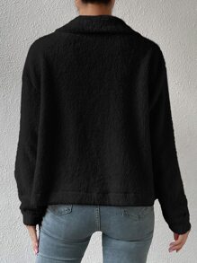 SHEIN Frenchy Drop Shoulder Flap Detail Coral Fleece Jacket In Fall/Winter Black Black - Black - View 2