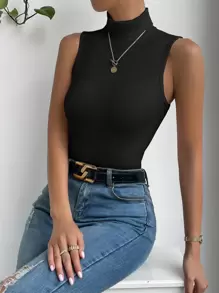 SHEIN Essnce 1pc High Neck Rib-knit Tank Top