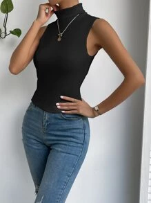 SHEIN Essnce 1pc High Neck Rib-knit Tank Top