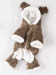 鹿角裝飾連帽寵物連身褲 - 咖啡棕 - 查看 1