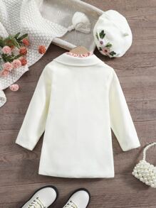 Young Girl 1pc Floral Embroidery Overcoat - White - View 2