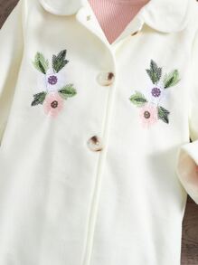 Young Girl 1pc Floral Embroidery Overcoat - White - View 4