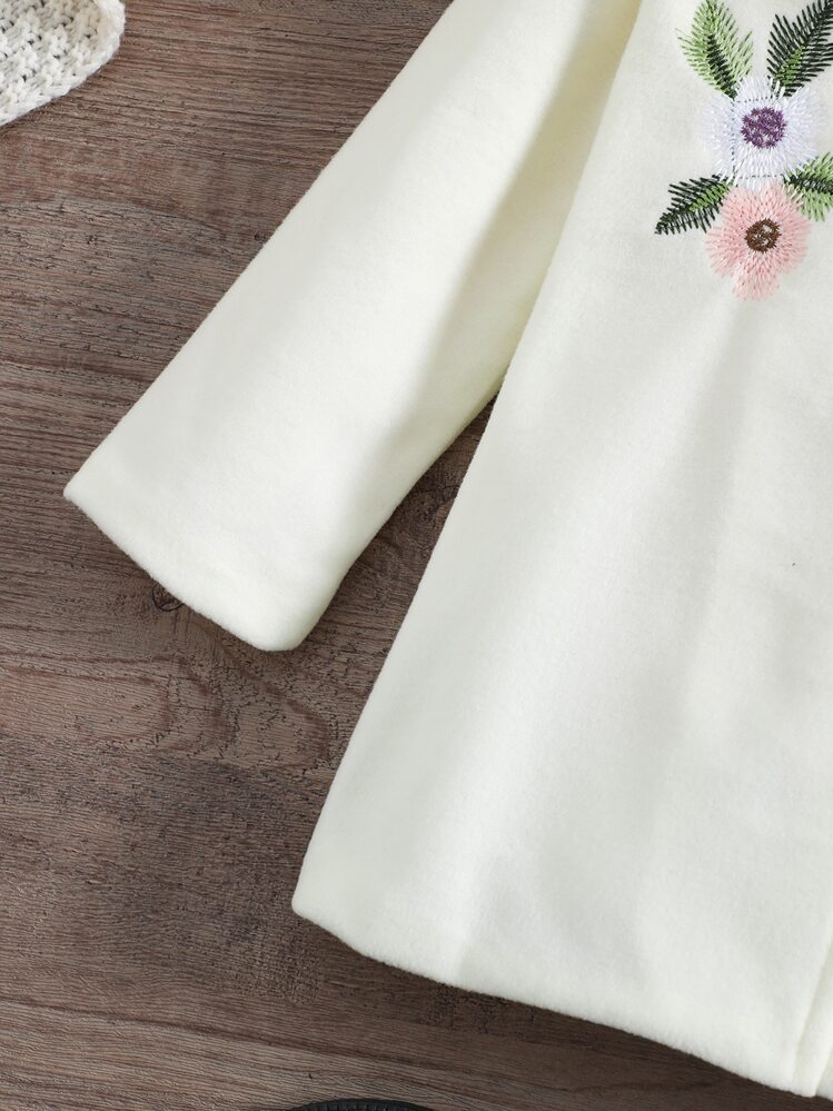 Young Girl 1pc Floral Embroidery Overcoat - White - View 5