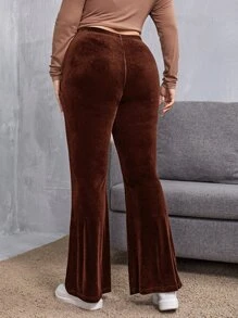 SHEIN EZwear Plus Size Velvet Flare Leg Pants - Brown - View 2