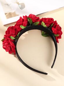 Flower Decor Headband Boho - Red - View 2