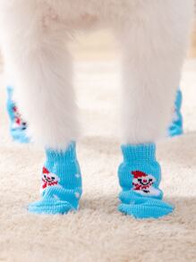 4pcs Christmas Snowman Pattern Pet Sock - Multicolor - View 3